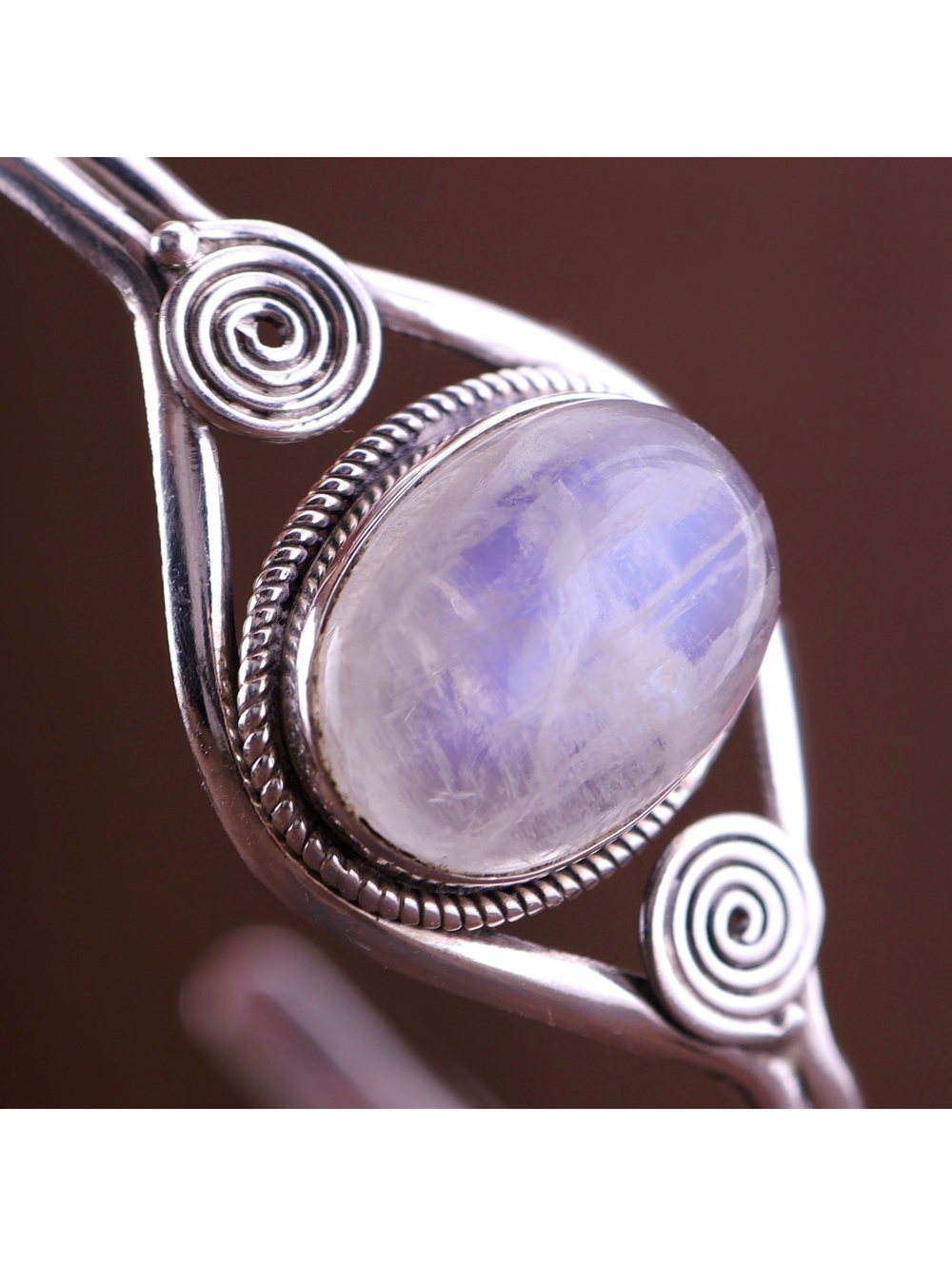 Vintage .925 Sterling Silver Rainbow Moonstone Artisan Cuff Bracelet - Picture 2 of 10